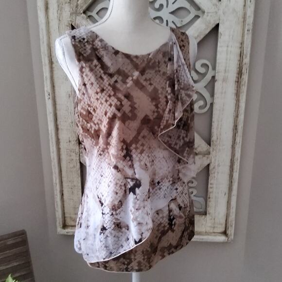 Worthington Women's Layered Ruffle Asymmetrical Sleeveless Tank Top in Brown - Picture 2 of 5